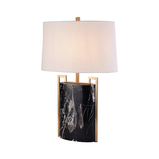 15"/18" W Minimalist 1-Light Night Lamp - Black & White Tapered Table Light with Fabric Shade & Marble Base