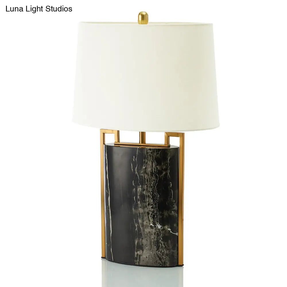 15"/18" W Minimalist 1-Light Night Lamp - Black & White Tapered Table Light with Fabric Shade & Marble Base