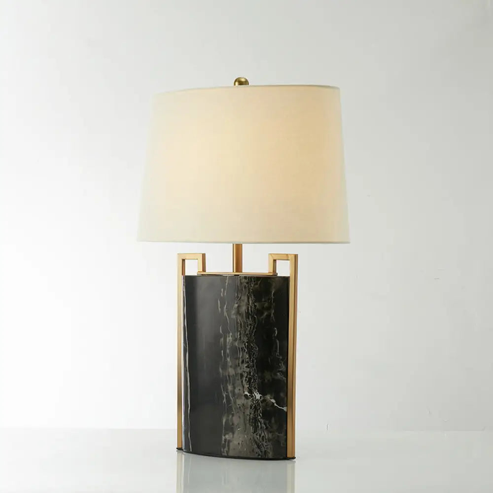 15"/18" W Minimalist 1-Light Night Lamp - Black & White Tapered Table Light with Fabric Shade & Marble Base
