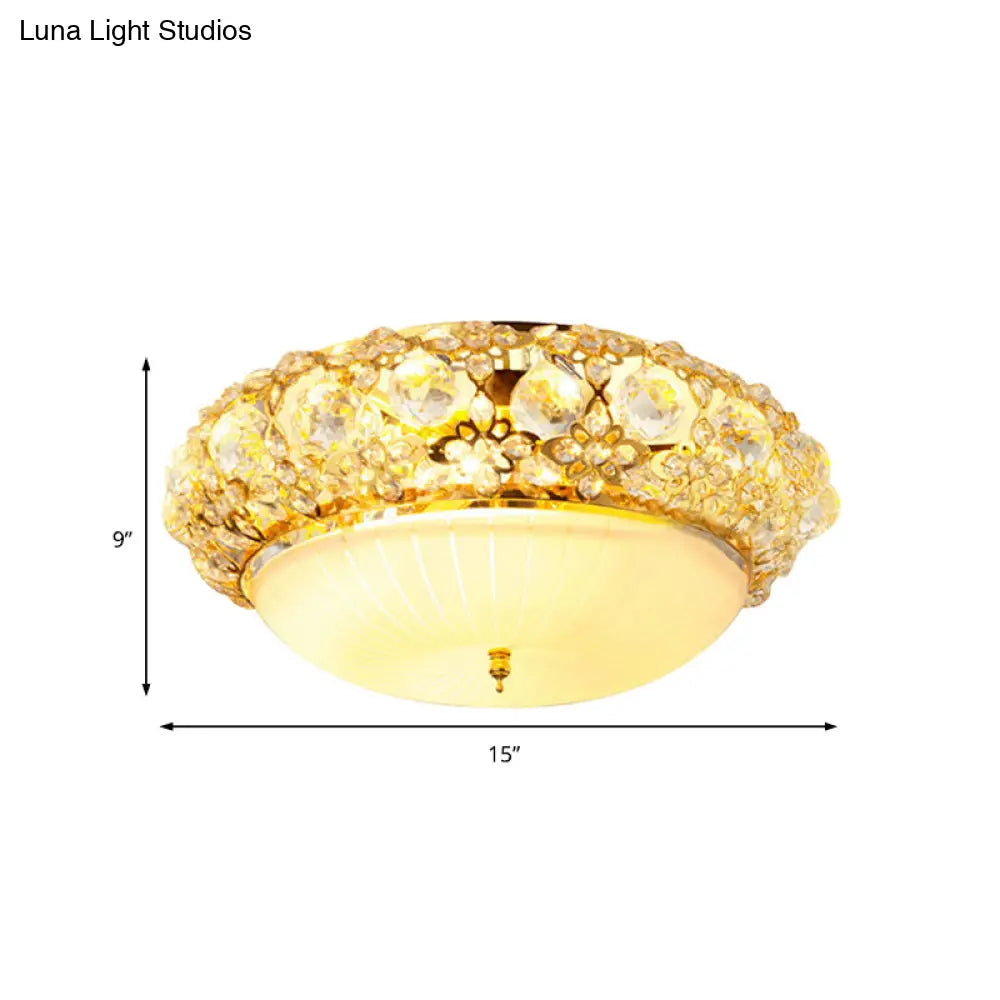 15"/19" Semi Mount Clear Crystal Ceiling Fixture with Opal Glass Diffuser in Gold - Modern Lighting Solution