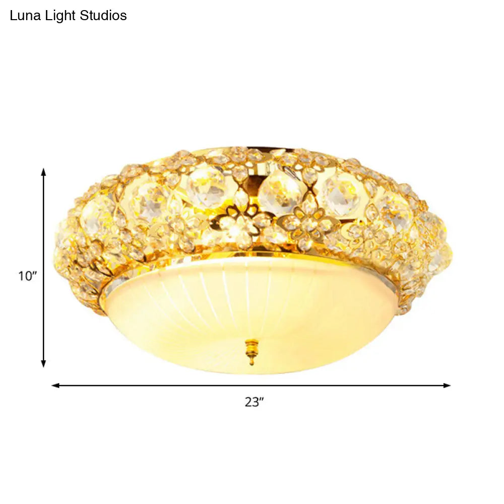 15"/19" Semi Mount Clear Crystal Ceiling Fixture with Opal Glass Diffuser in Gold - Modern Lighting Solution