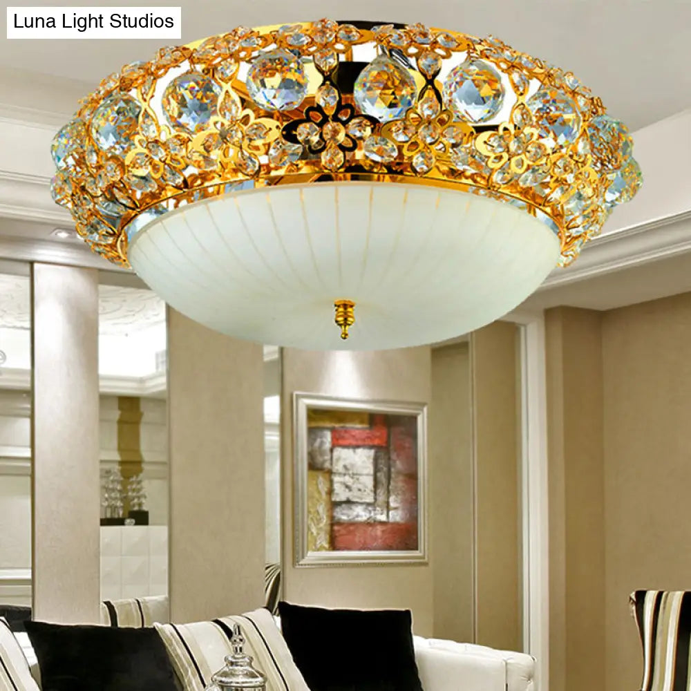15"/19" Semi Mount Clear Crystal Ceiling Fixture with Opal Glass Diffuser in Gold - Modern Lighting Solution
