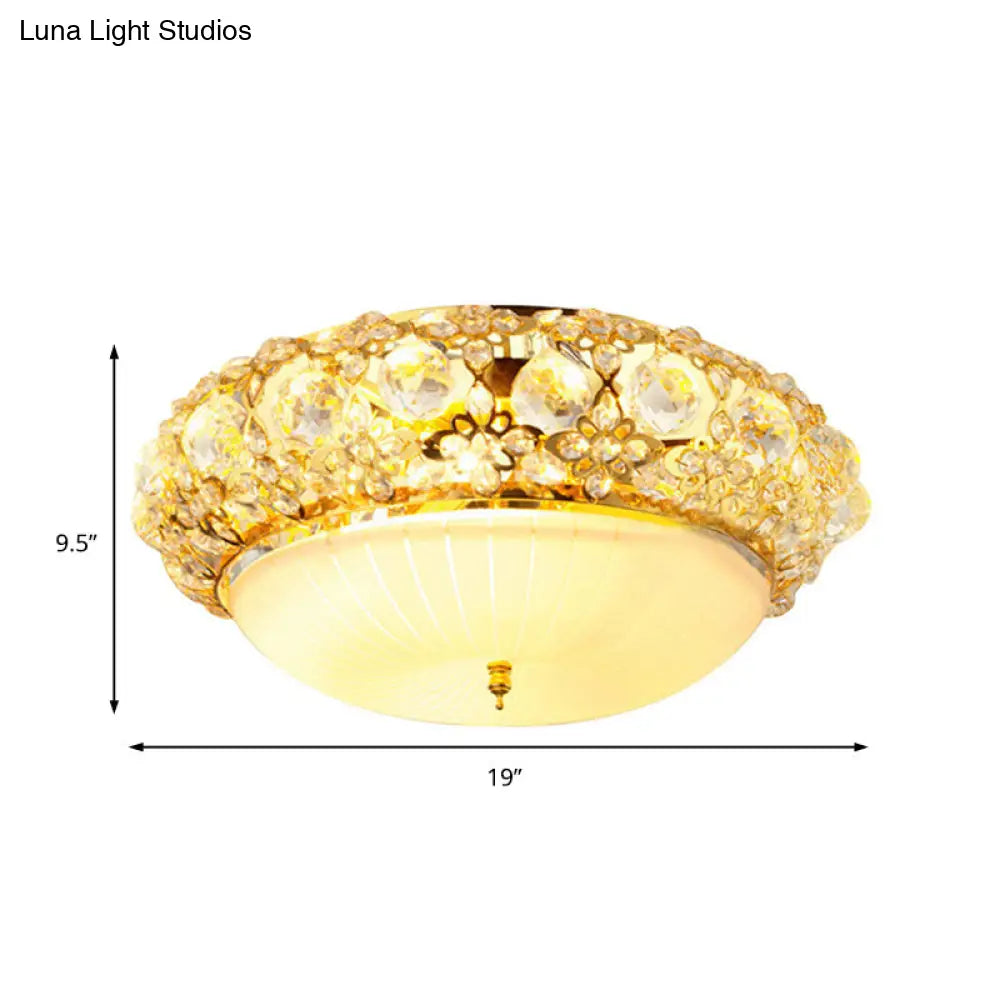 15"/19" Semi Mount Clear Crystal Ceiling Fixture with Opal Glass Diffuser in Gold - Modern Lighting Solution