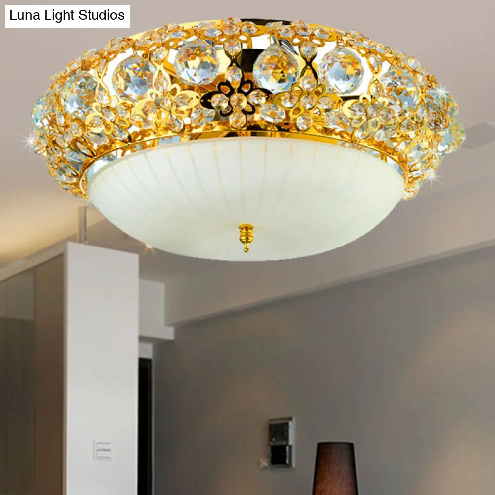 15"/19" Semi Mount Clear Crystal Ceiling Fixture with Opal Glass Diffuser in Gold - Modern Lighting Solution