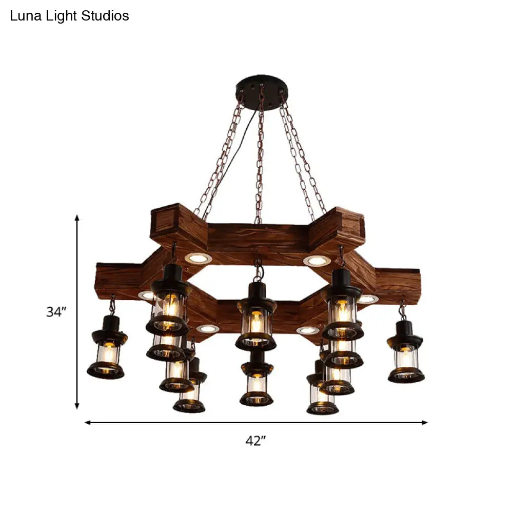 15-Head Wood Black Chandelier - Industrial Tree/Rudder Suspension Lighting Fixture