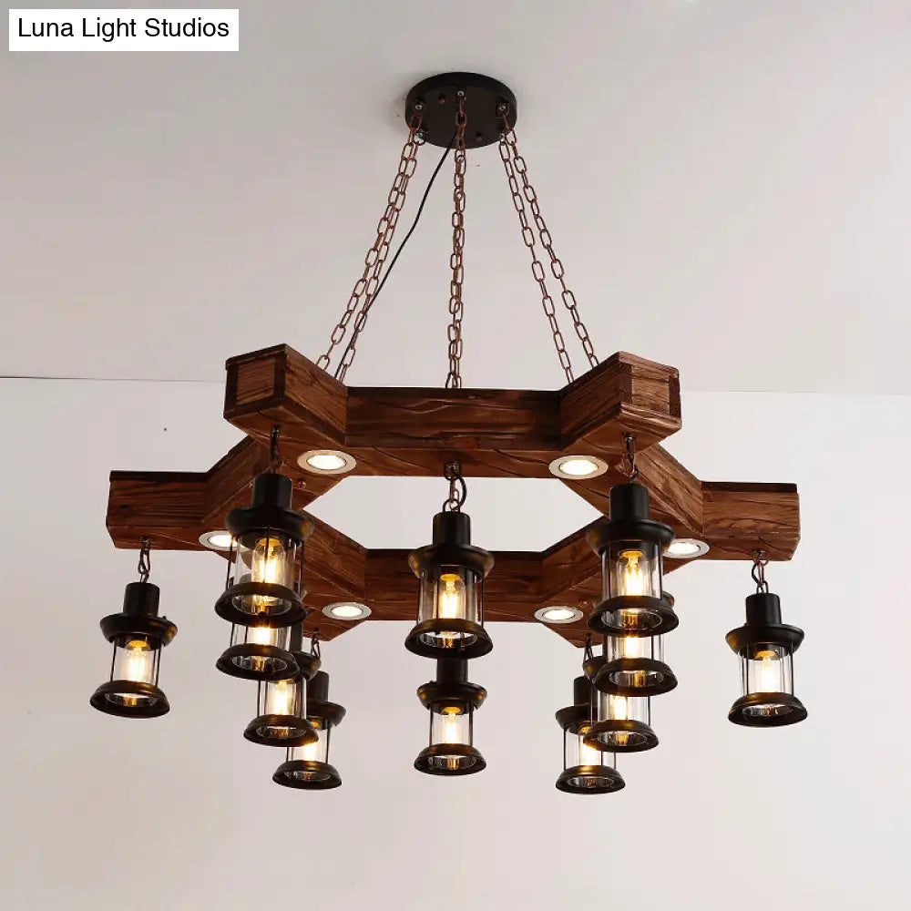 15-Head Wood Black Chandelier - Industrial Tree/Rudder Suspension Lighting Fixture