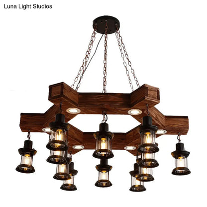 15-Head Wood Black Chandelier - Industrial Tree/Rudder Suspension Lighting Fixture