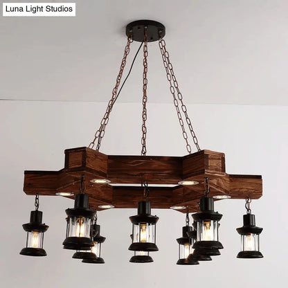 15-Head Wood Black Chandelier - Industrial Tree/Rudder Suspension Lighting Fixture