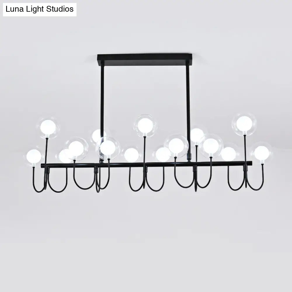 15-Light Black Ceiling Light: Modern Clear Glass Globe Pendant with Adjustable Hanging Cord