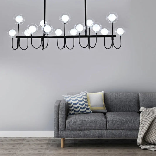 15-Light Black Ceiling Light: Modern Clear Glass Globe Pendant with Adjustable Hanging Cord