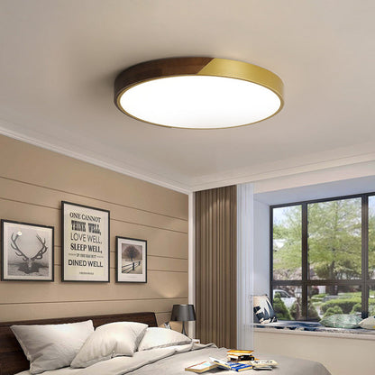 DecorBites™ DecorBites™ 12" - 19.5" Simple Metal & Wood LED Round Flush Mount Ceiling Light - Warm/White/Neutral - Bedroom Gold Ceiling Mount