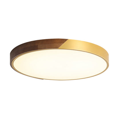 DecorBites™ DecorBites™ 12" - 19.5" Simple Metal & Wood LED Round Flush Mount Ceiling Light - Warm/White/Neutral - Bedroom Gold Ceiling Mount