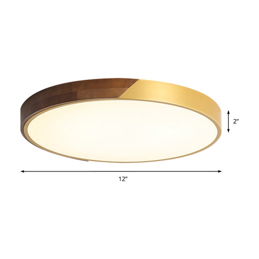 12" - 19.5" Simple Metal & Wood LED Round Flush Mount Ceiling Light - Warm/White/Neutral - Bedroom Gold Ceiling Mount