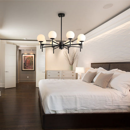 Lámpara de araña contemporánea negra y dorada con forma de globo y diseño radial - 6/8/9 luces, lámpara colgante de cristal opalino