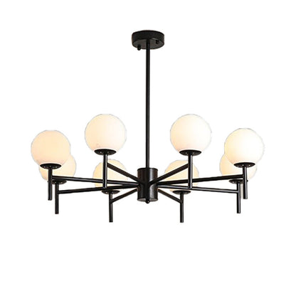 Lámpara de araña contemporánea negra y dorada con forma de globo y diseño radial - 6/8/9 luces, lámpara colgante de cristal opalino
