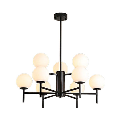 Lámpara de araña contemporánea negra y dorada con forma de globo y diseño radial - 6/8/9 luces, lámpara colgante de cristal opalino
