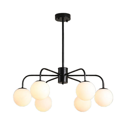 Lámpara de techo moderna con globo de cristal blanco y diseño radial - 6/8/10 luces, lámpara colgante, brazo curvo