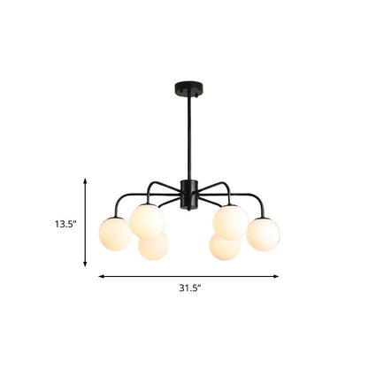 Lámpara de techo moderna con globo de cristal blanco y diseño radial - 6/8/10 luces, lámpara colgante, brazo curvo