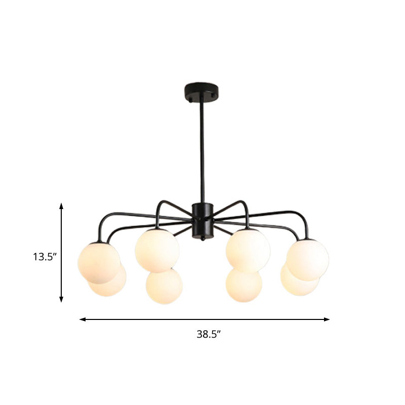 Lámpara de techo moderna con globo de cristal blanco y diseño radial - 6/8/10 luces, lámpara colgante, brazo curvo