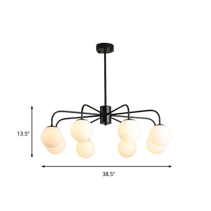 Lámpara de techo moderna con globo de cristal blanco y diseño radial - 6/8/10 luces, lámpara colgante, brazo curvo