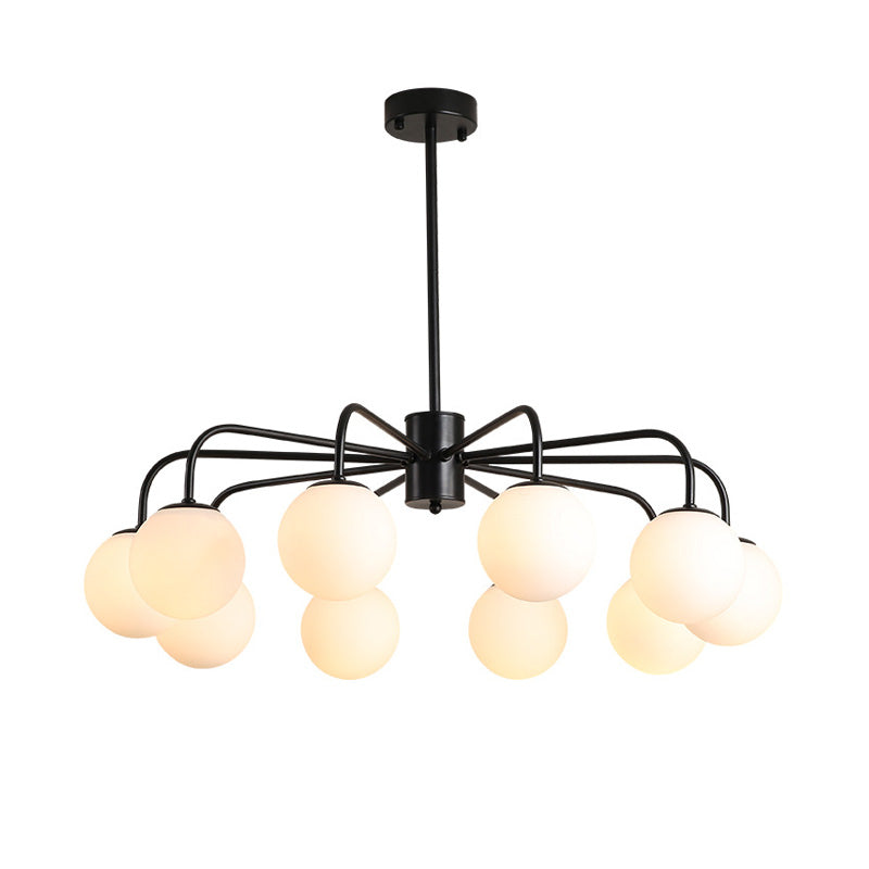 Lámpara de techo moderna con globo de cristal blanco y diseño radial - 6/8/10 luces, lámpara colgante, brazo curvo