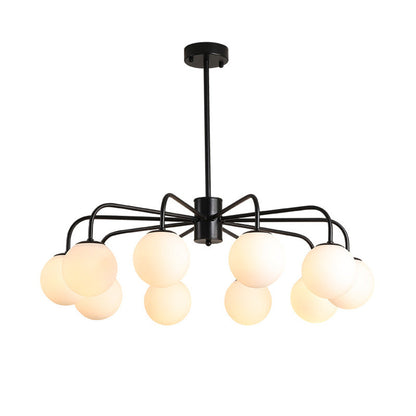 Lámpara de techo moderna con globo de cristal blanco y diseño radial - 6/8/10 luces, lámpara colgante, brazo curvo