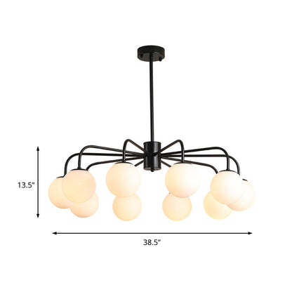 Lámpara de techo moderna con globo de cristal blanco y diseño radial - 6/8/10 luces, lámpara colgante, brazo curvo