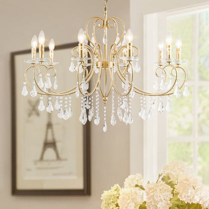 Lámpara de techo colgante de estilo moderno con detalles de cristal, candelabro de 3/6 luces en dorado
