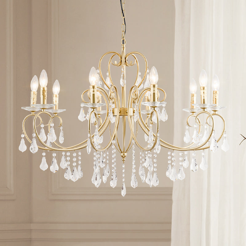 Lámpara de techo colgante de estilo moderno con detalles de cristal, candelabro de 3/6 luces en dorado