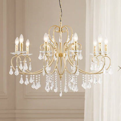 Lámpara de techo colgante de estilo moderno con detalles de cristal, candelabro de 3/6 luces en dorado