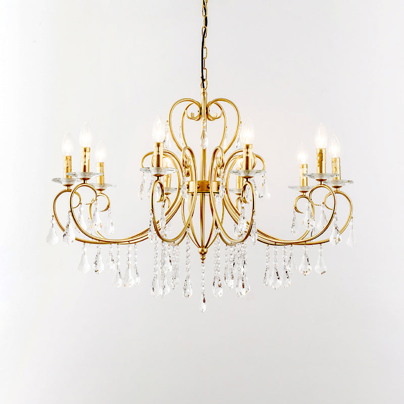 Lámpara de techo colgante de estilo moderno con detalles de cristal, candelabro de 3/6 luces en dorado