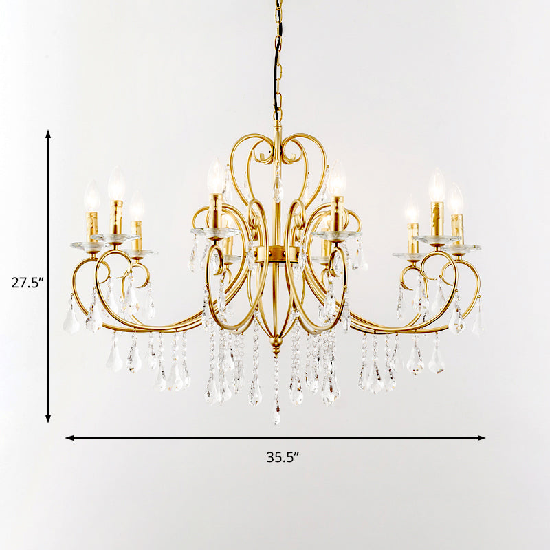 Lámpara de techo colgante de estilo moderno con detalles de cristal, candelabro de 3/6 luces en dorado