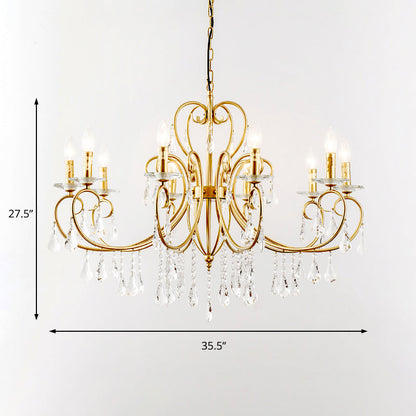 Lámpara de techo colgante de estilo moderno con detalles de cristal, candelabro de 3/6 luces en dorado