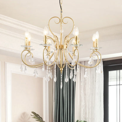 Lámpara de techo colgante de estilo moderno con detalles de cristal, candelabro de 3/6 luces en dorado