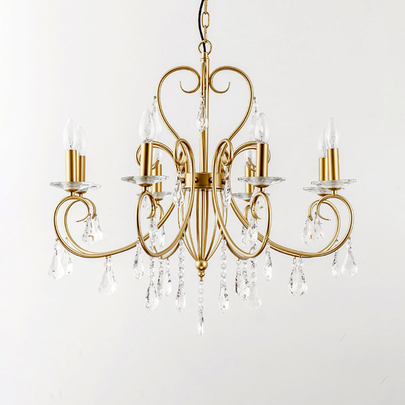 Lámpara de techo colgante de estilo moderno con detalles de cristal, candelabro de 3/6 luces en dorado
