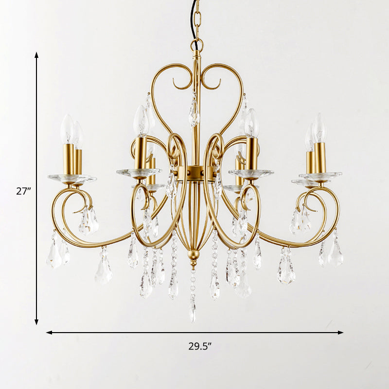 Lámpara de techo colgante de estilo moderno con detalles de cristal, candelabro de 3/6 luces en dorado