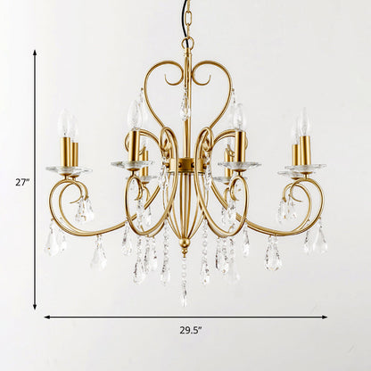 Lámpara de techo colgante de estilo moderno con detalles de cristal, candelabro de 3/6 luces en dorado