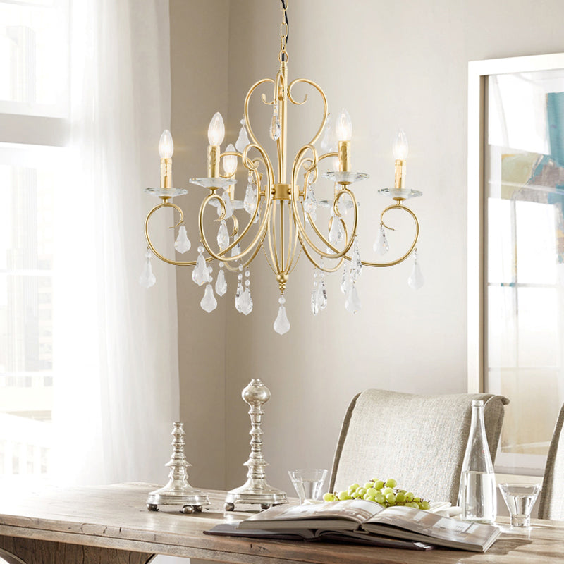 Lámpara de techo colgante de estilo moderno con detalles de cristal, candelabro de 3/6 luces en dorado