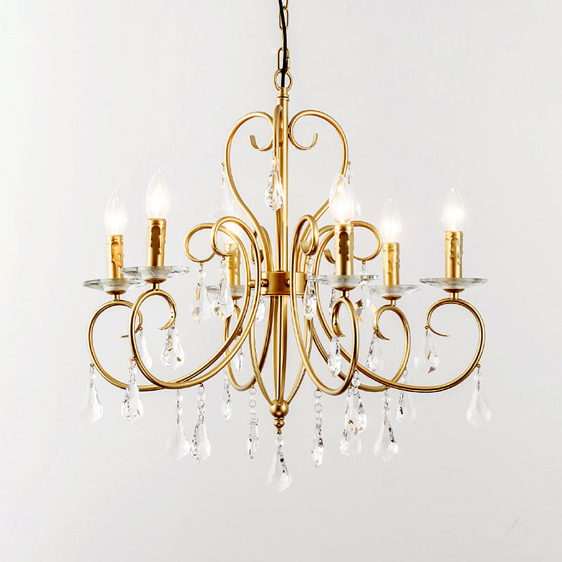 Lámpara de techo colgante de estilo moderno con detalles de cristal, candelabro de 3/6 luces en dorado
