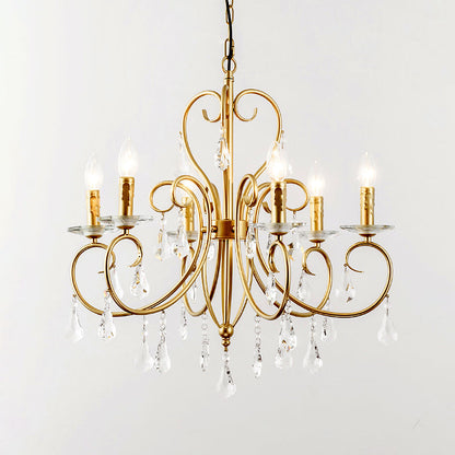 Lámpara de techo colgante de estilo moderno con detalles de cristal, candelabro de 3/6 luces en dorado