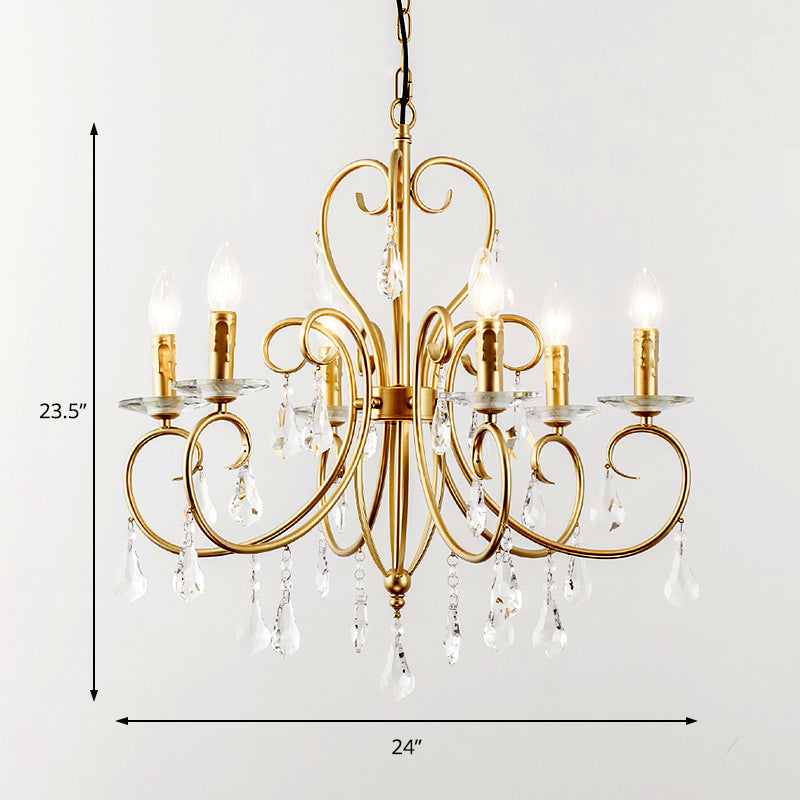 Lámpara de techo colgante de estilo moderno con detalles de cristal, candelabro de 3/6 luces en dorado