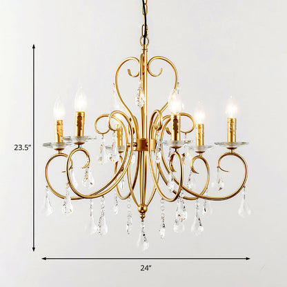 Lámpara de techo colgante de estilo moderno con detalles de cristal, candelabro de 3/6 luces en dorado