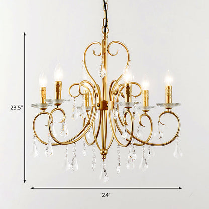 Lámpara de techo colgante de estilo moderno con detalles de cristal, candelabro de 3/6 luces en dorado