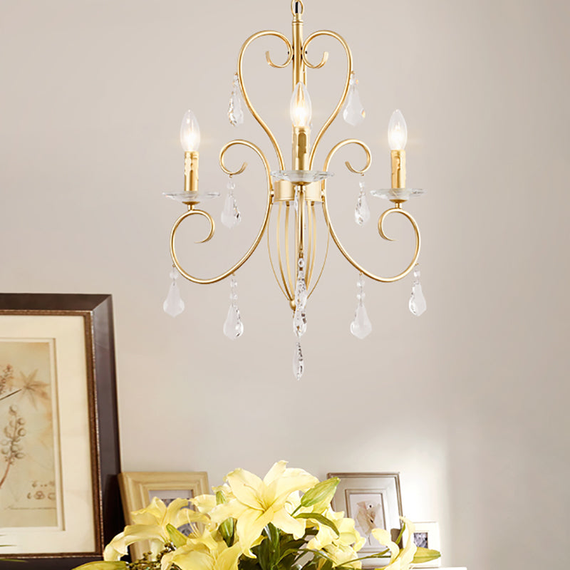 Lámpara de techo colgante de estilo moderno con detalles de cristal, candelabro de 3/6 luces en dorado