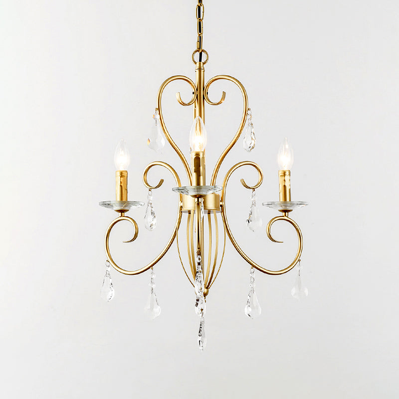 Lámpara de techo colgante de estilo moderno con detalles de cristal, candelabro de 3/6 luces en dorado