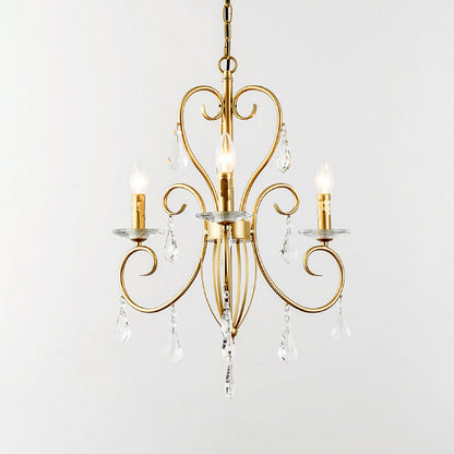 Lámpara de techo colgante de estilo moderno con detalles de cristal, candelabro de 3/6 luces en dorado