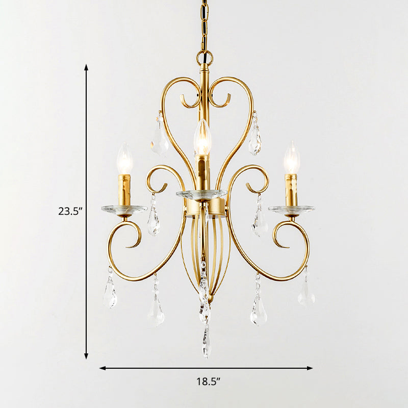 Lámpara de techo colgante de estilo moderno con detalles de cristal, candelabro de 3/6 luces en dorado