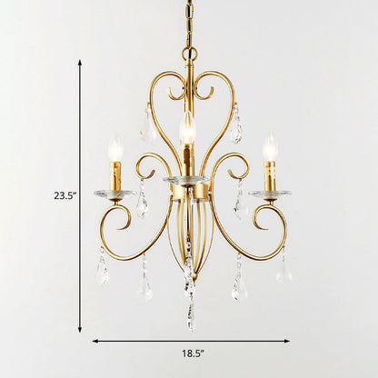 Lámpara de techo colgante de estilo moderno con detalles de cristal, candelabro de 3/6 luces en dorado