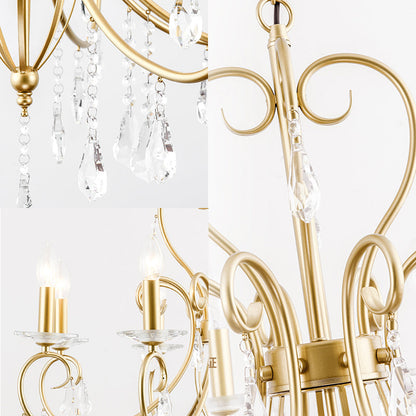 Lámpara de techo colgante de estilo moderno con detalles de cristal, candelabro de 3/6 luces en dorado