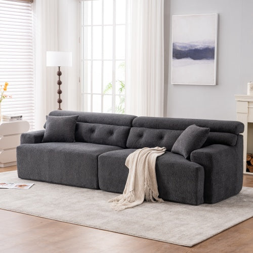 LY-029 Graue Kompressionssofa für 4 Personen, Kombinierte Sofa, Holzmaserung Chenille-Stoff, Voll-Schwamm-Kompressionssofa, kombinierte Sofa mit 2 Kissen für Wohnzimmer, Möbel für Zuhause, Wohnung